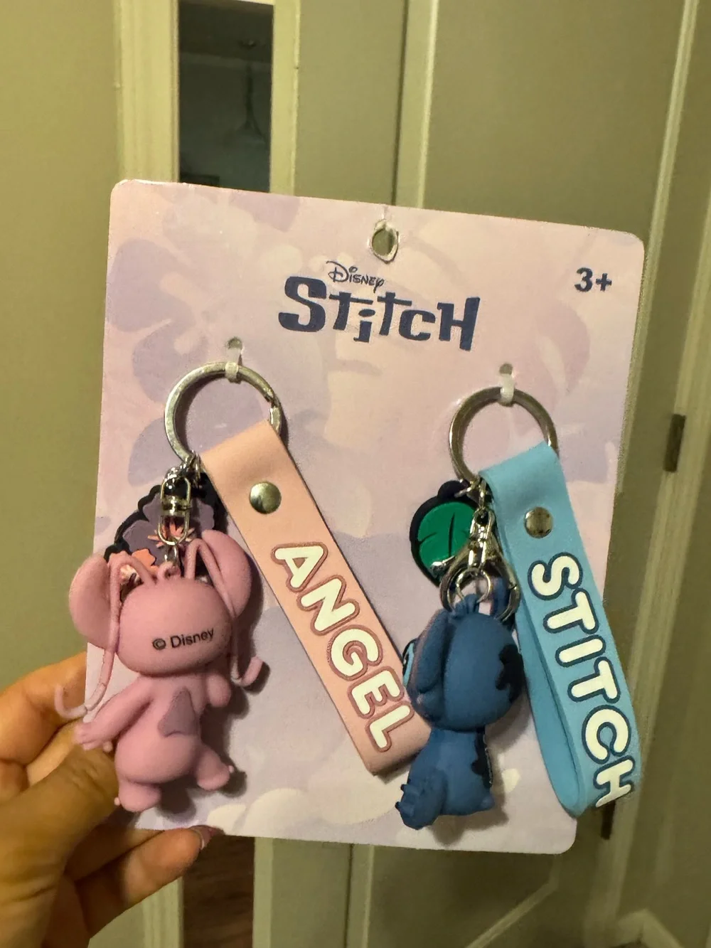Disney Stitch & Angel 3D Keychain Set Pink Blue Wristlet Bag Charms NWT